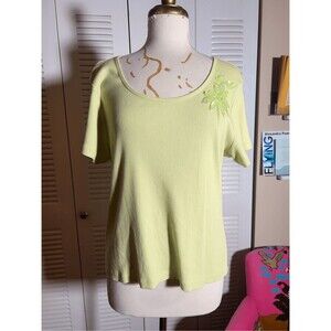 Vintage Blouse Size S/M Women's Lime Green Sequined Floral Top